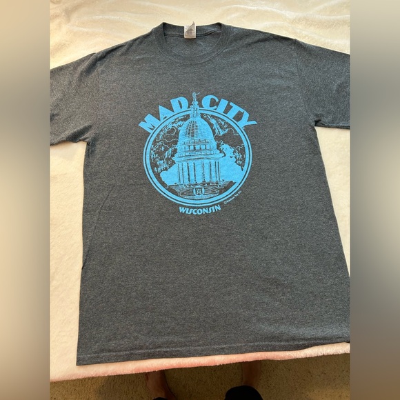 Gildan Other - Mad City Wisconsin Blue and Gray Short Retro Sleeve Tee